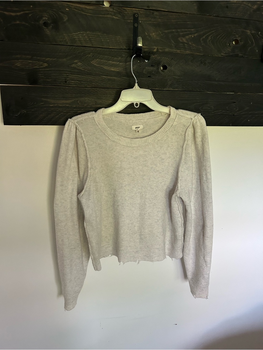 aerie Cream Crewneck Puff-Sleeve Sweatshirt